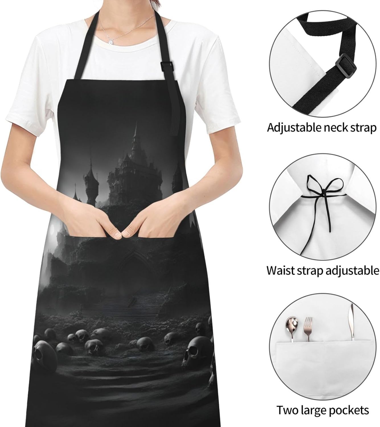 Black and white skulls 1 print Waterproof chef's apron with pocket apr