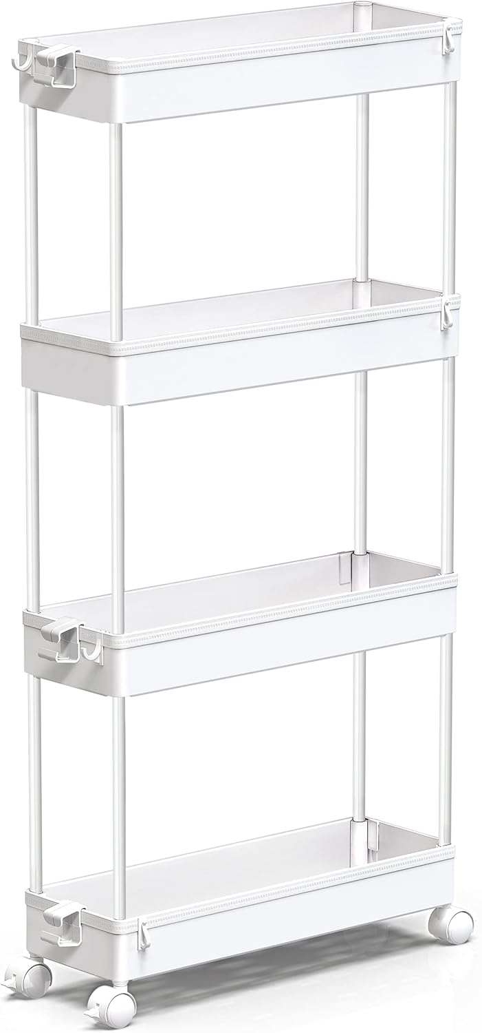 SPACEKEEPER Slim Rolling Storage Cart 4 Tier Bathroom Organizer Mobile