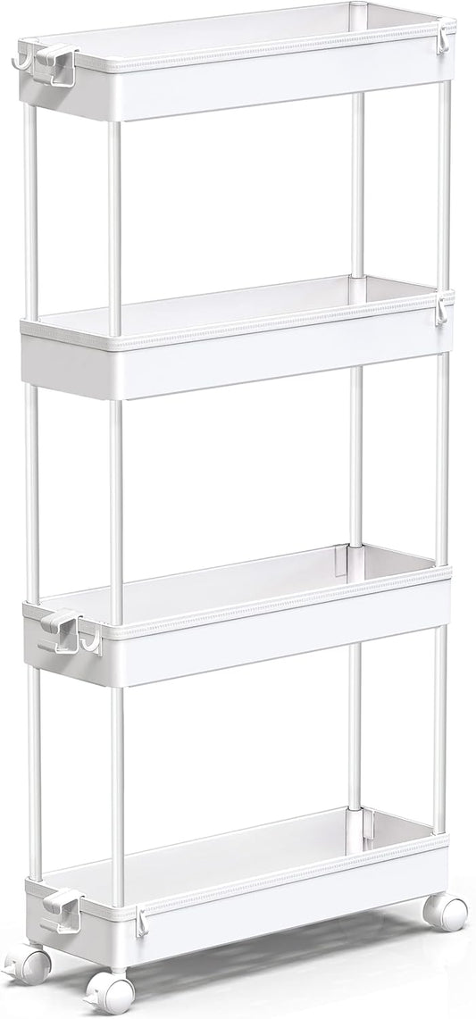 SPACEKEEPER Slim Rolling Storage Cart 4 Tier Bathroom Organizer Mobile