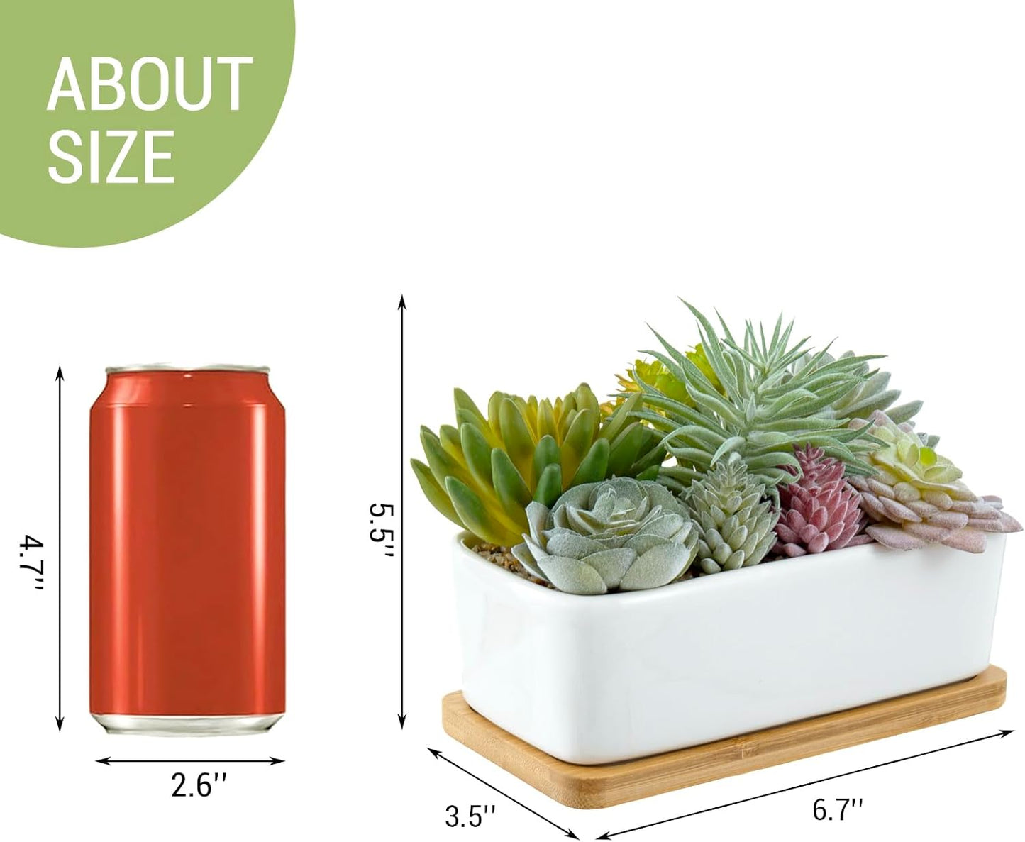 MyGift Assorted Artificial Succulent Plant Arrangement Potted in White Ceramic Planter Pot with Removable Bamboo Tray
