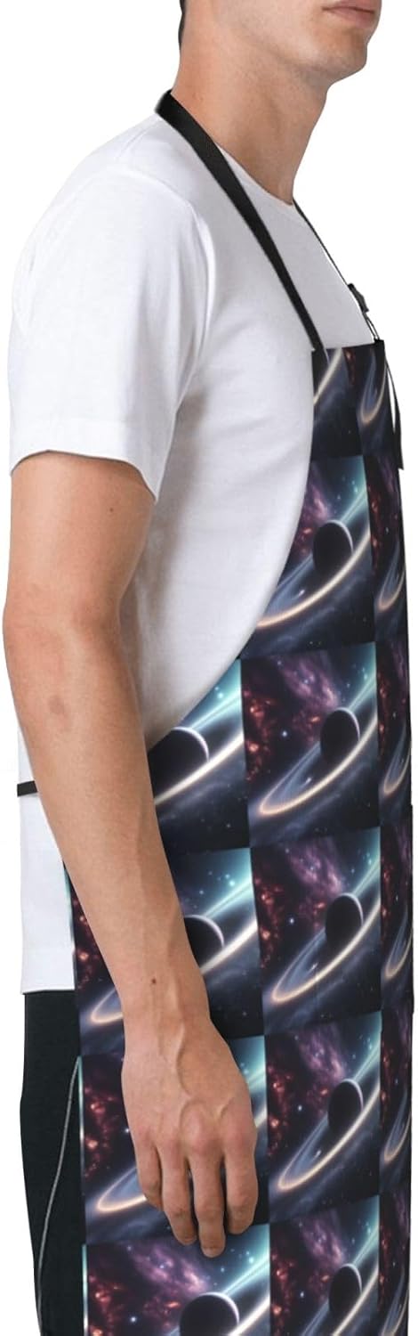 YANYU Space Planet Print 28x33 In Kitchen Apron Stylish Chef Apron with Pockets for Cooking Baking Painting