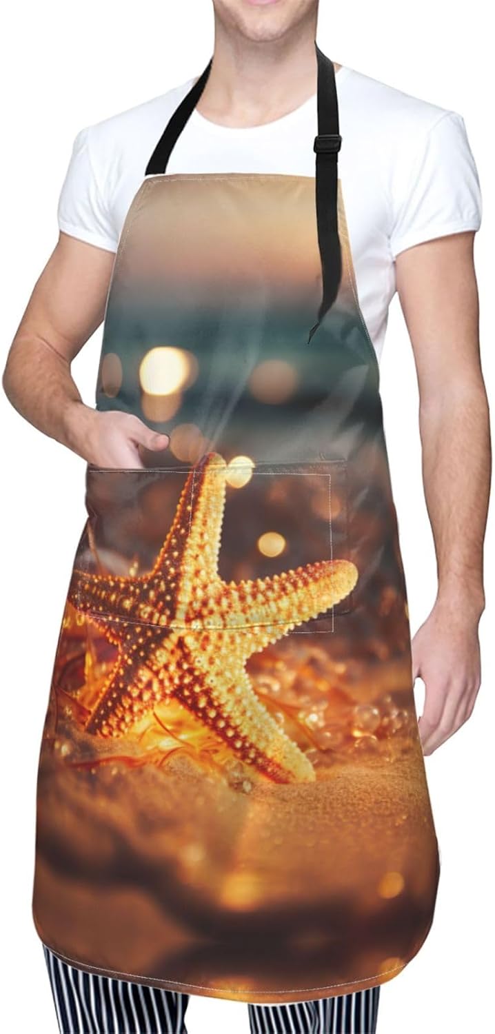 starfishj print Waterproof apron with pocket adjustable cooking apron for adult kitchen bibs to bake