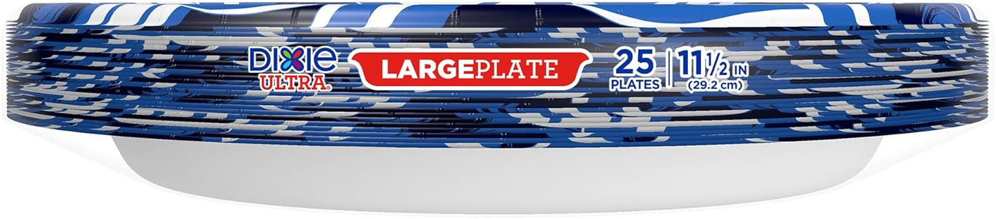Dixie Ultra, Large Paper Plates, 11 Inch, 25 Count, 3X Stronger*, Heavy Duty, Microwave-Safe, Soak-Proof, Cut Resistant, Great for Heavy, Messy Meals