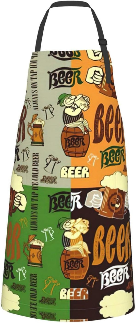 Beer print Waterproof apron with pocket adjustable cooking apron for adult kitchen bibs to bake