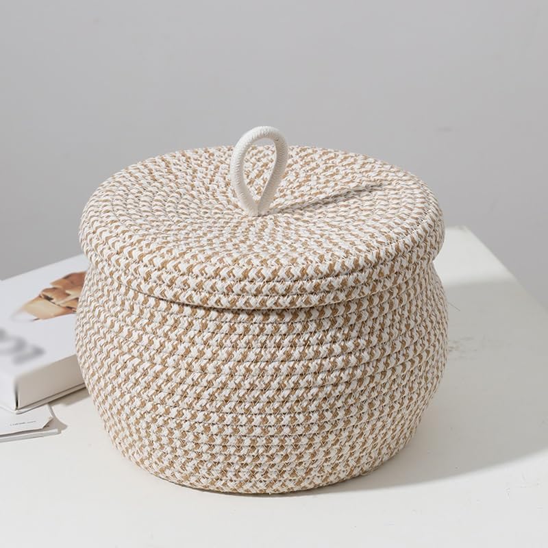 Woven Baskets Lid Rope Can Cotton Lidsdecorative Flower Bin Toy Trash 