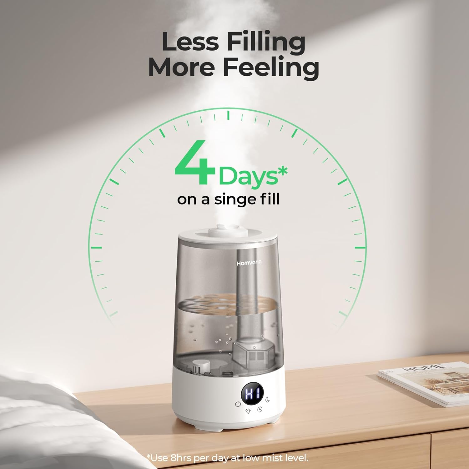 Homvana Humidifiers for Bedroom Home, 3.6 L Cool Mist Top-Fill 34H Sup