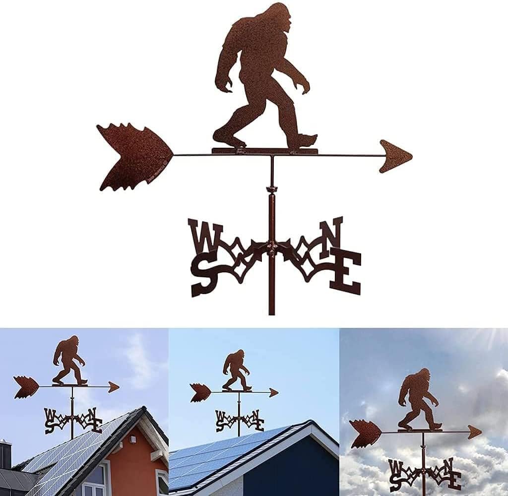 Metal Weather Vane Wind Direction Measuring Instrument Roof Installation Weather Vane Farm Scene Garden Art Deco Accessories (Sasquatch)