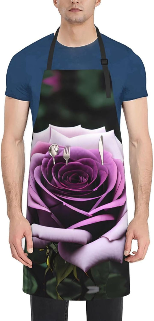 Black Blackgound Rose print Waterproof chef's apron with pocket apron for kitchen cooking baking barbecue and gardening