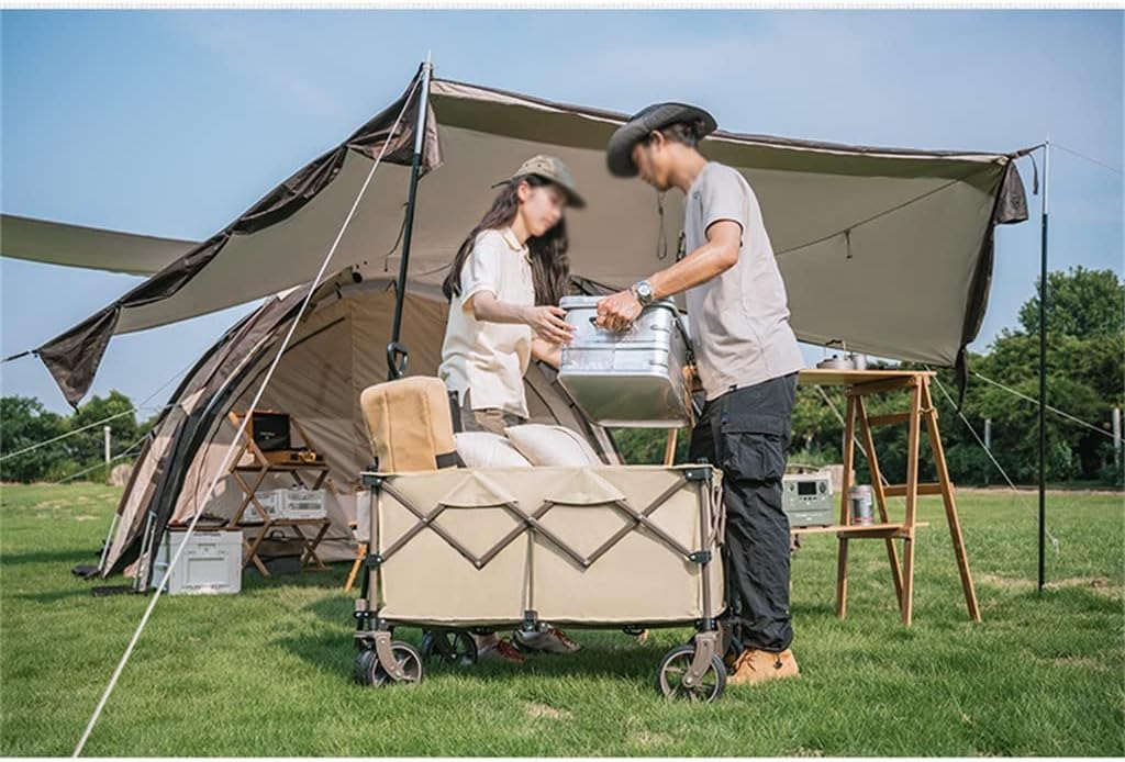 JSEIAJB Camping Cart 80L Folding Trolley Portable Ultralight Shopping Pushcart Outdoor Picnic Beach Wagon Trailer Car