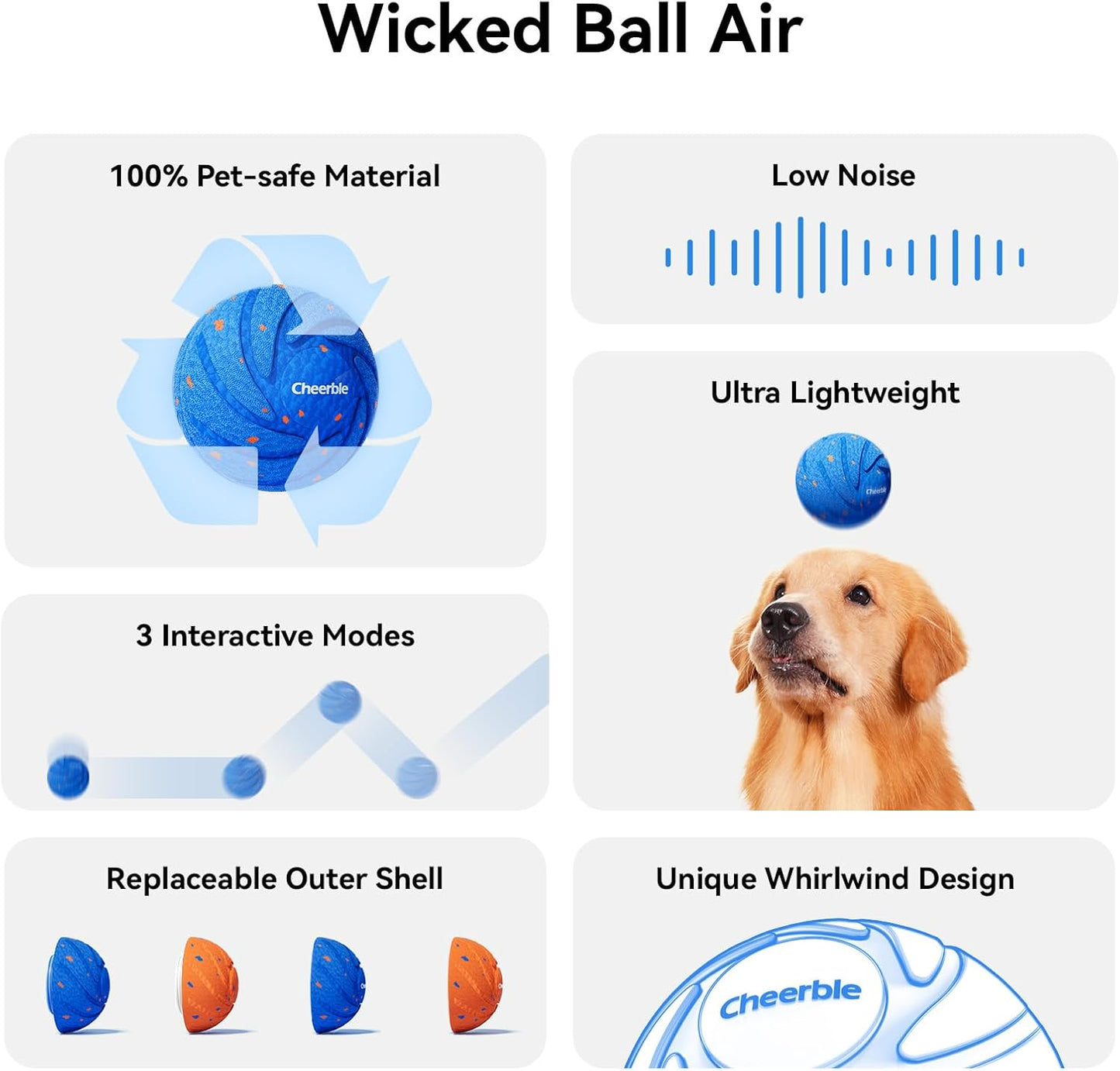 Cheerble Smart Interactive Dog Toy, Wicked Ball AIR, Automatic Moving,