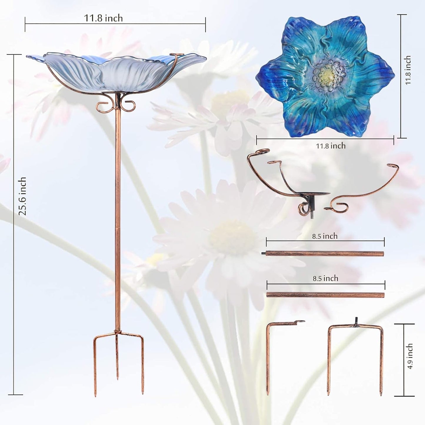 MUMTOP Bird Baths for Outdoors Glass Bird Bath Bowl Outdoor Bird Feede