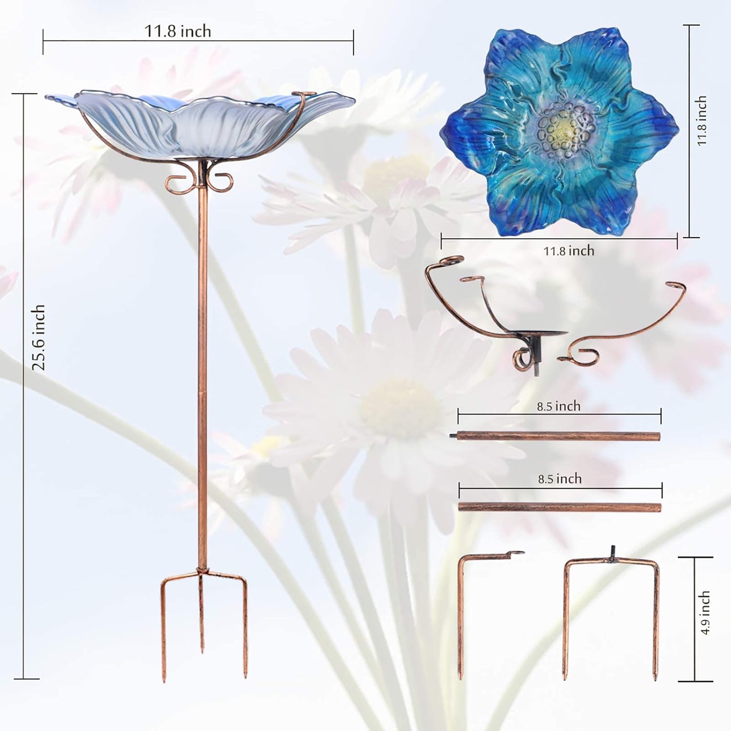 MUMTOP Bird Baths for Outdoors Glass Bird Bath Bowl Outdoor Bird Feede