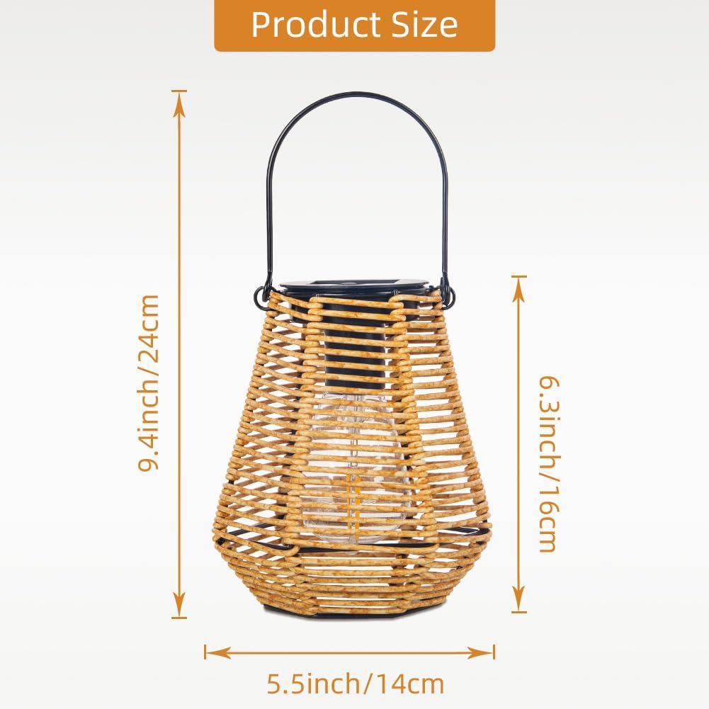 Solar Lanterns Outdoor Waterproof,Solar Lights for Outside Hanging Lights Outdoor Rattan Lantern Decoration for Garden, 2 Pack