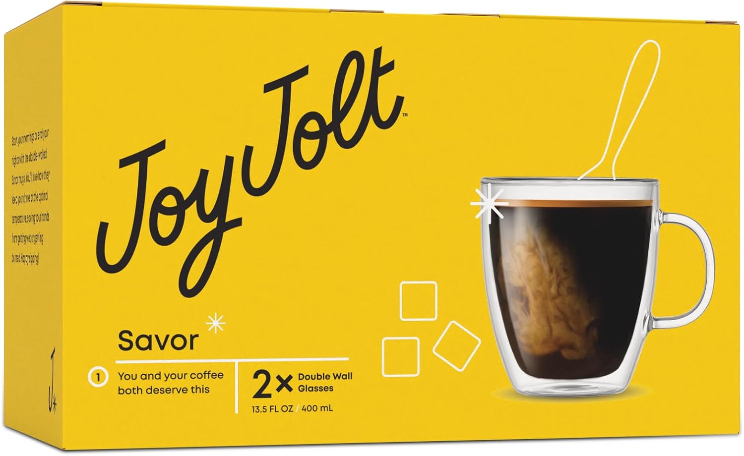 JoyJolt Savor Double Wall Insulated Glasses - Coffee Mugs (Set of 2) -
