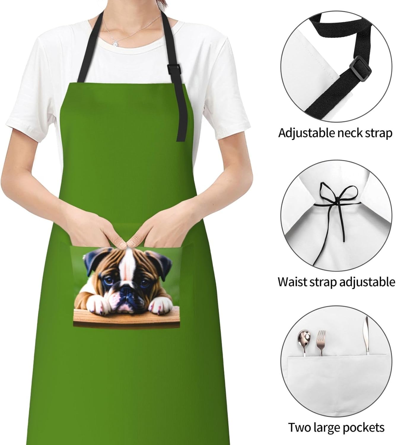 Cute Bulldog Puppy print Waterproof chef's apron with pocket apron for kitchen cooking baking barbecue and gardening
