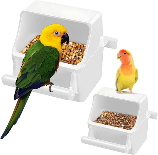 2 Pack Bird Feeding and Clear Water Bowl,Bird Cage Feeder with Bracket