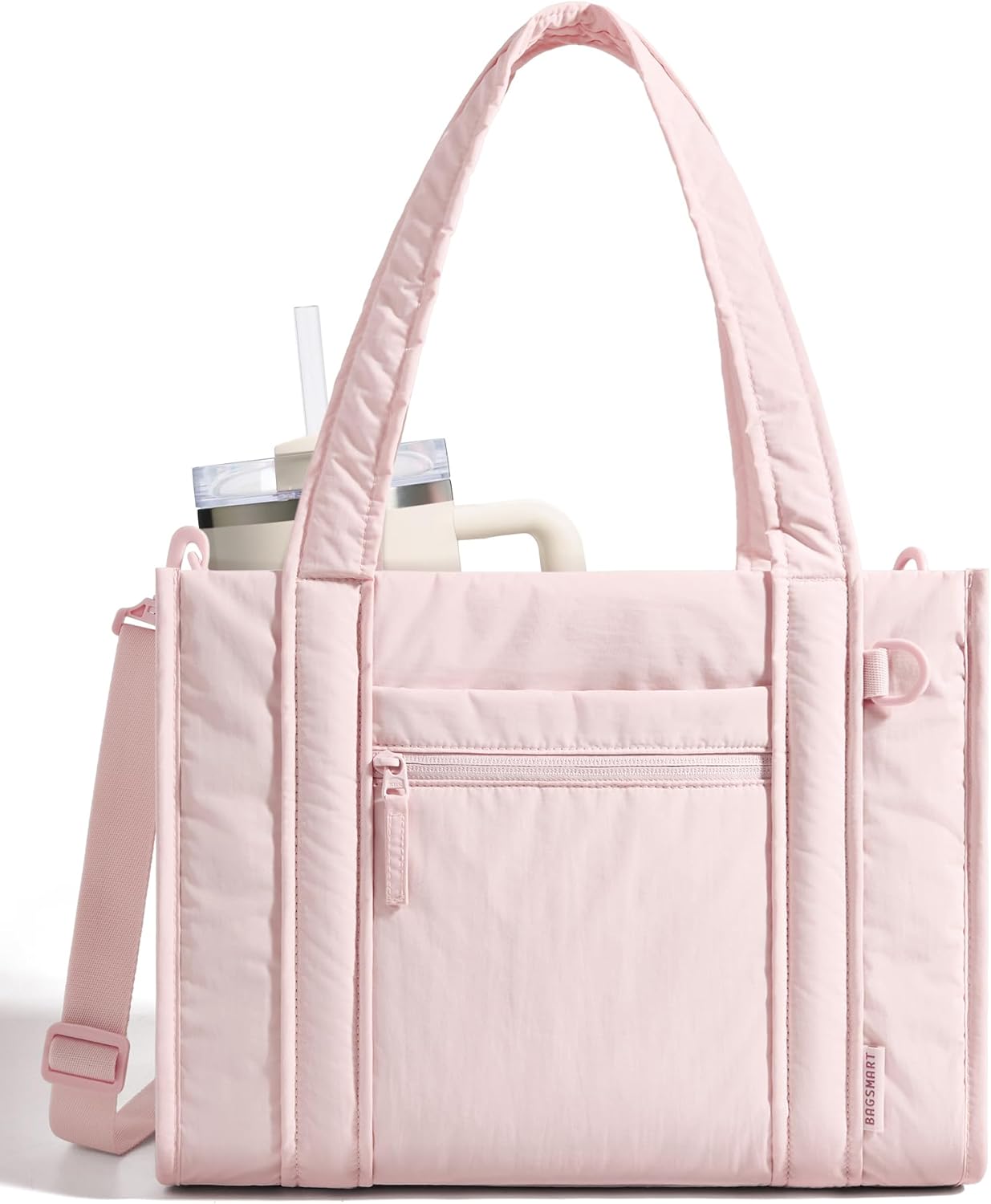 BAGSMART Boxy Tote Bag for Women, Crossbody Bag with Zipper, Crush Bow