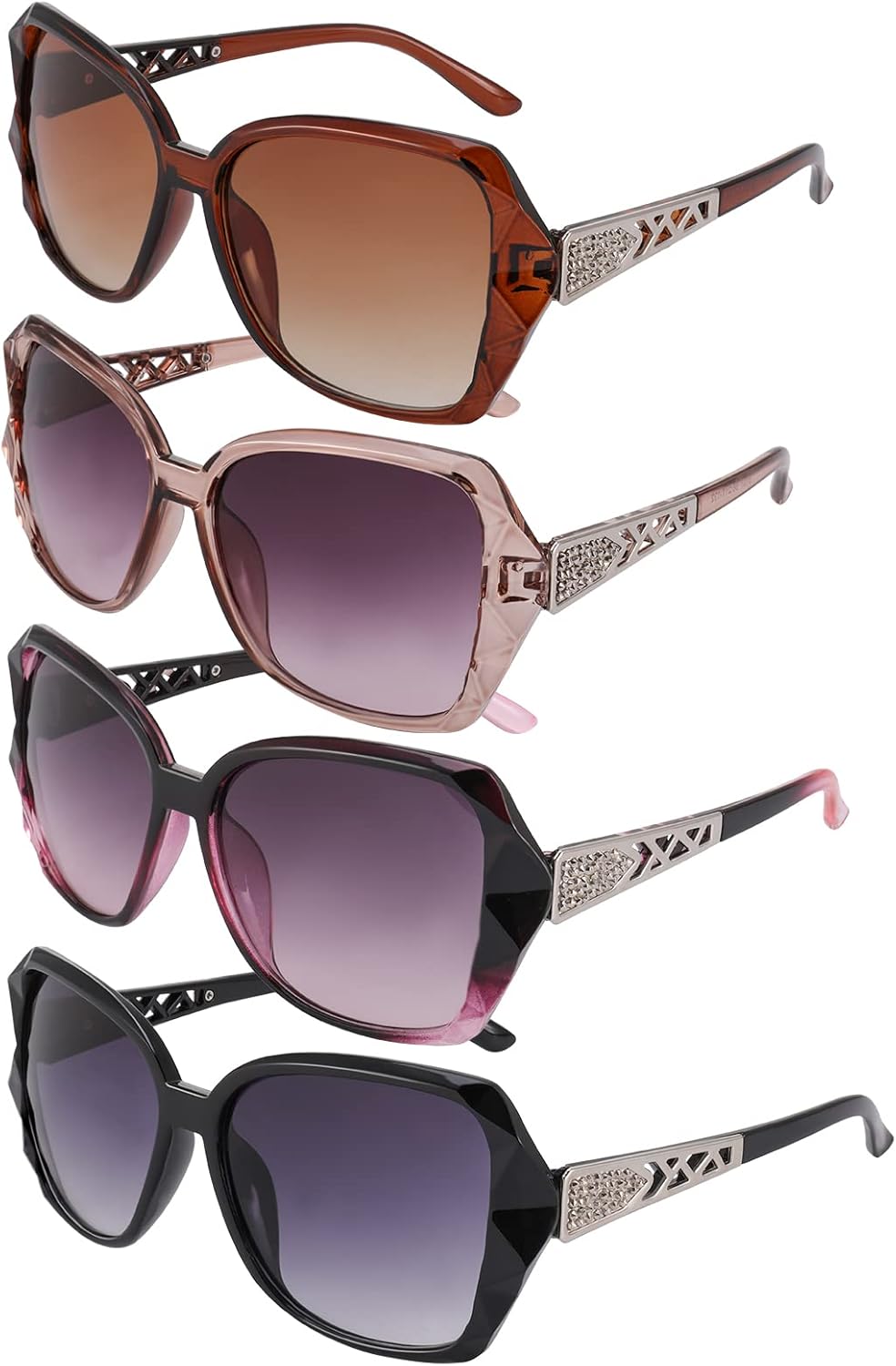 DragonflyDreams 4 Pcs Women Large Sunglasses, UV 400 Glasses Oversized