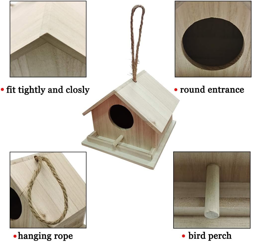 Bird Houses for Outside Bluebird Houses for Outdoors Hanging Wooden Birdhouse Hand-Painted Bird Nest Garden Patio Decor for Wren Swallow Sparrow Throstle Finch