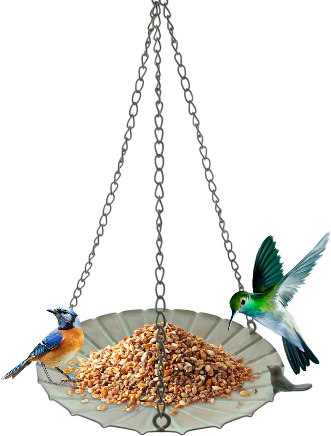 Bird Feeder Tray, Large Capacity Hangable Iron Bowl, Durable Outdoor Bird Feeder, Attracts Wild Birds and Hummingbirds, Perfect for Garden, Yard, Balcony, Railing, Outdoor Decoration, Feeding, and Bir