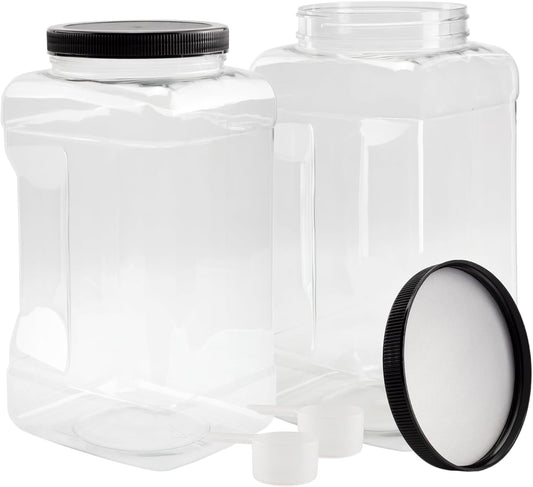 Cornucopia Brands Square Gallon Size Clear Plastic Canisters (2-Pack);
