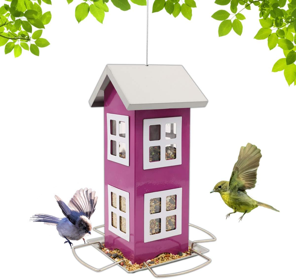 Goodeco Metal Bird Feeder Garden Decor - Bird Feeders for Outdoors Hanging,Country House Design Squirrel Proof,Easy Cleaning & Refills,Grandpa Gifts,4.7 * 10.2" (Purple)