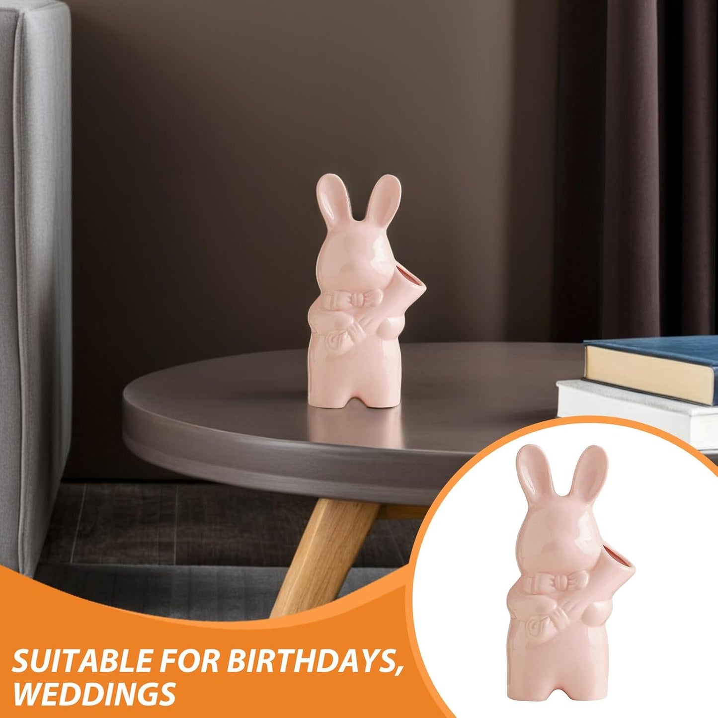FAVOMOTO Hydroponic Ceramic Flower Vase Cute Bunny Planter Pot with Realistic Rabbit Sculpture for Living Office Decor Porcelain Rabbit Vase for DIY Floral Arrangements and Home Accent
