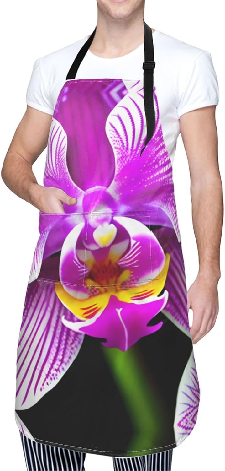 Orchid Flower print Waterproof chef's apron with pocket apron for kitchen cooking baking barbecue and gardening