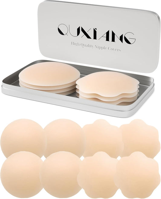 QUXIANG 4 Pairs Pasties Women Nipple Covers Reusable Adhesive Silicone
