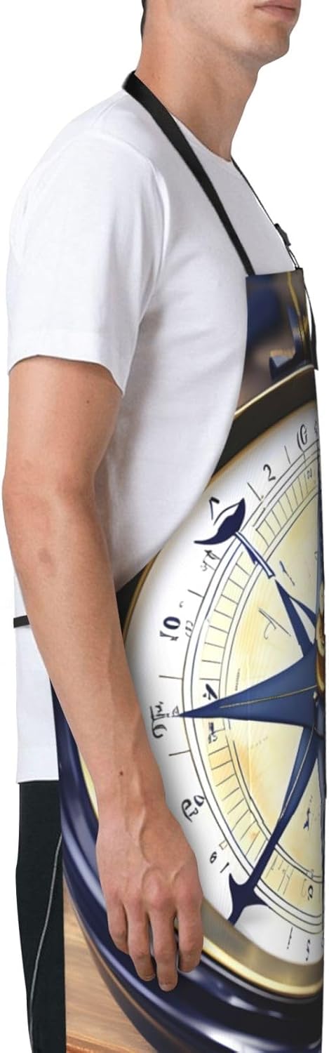 Sail Boat Nautical Compass print Waterproof apron with pocket adjustable cooking apron for adult kitchen bibs to bake