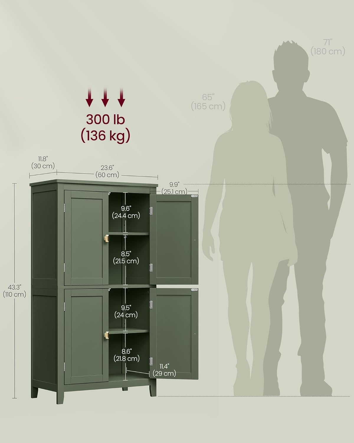 VASAGLE Floor Storage Cabinet, Freestanding Storage Unit with 4 Doors,
