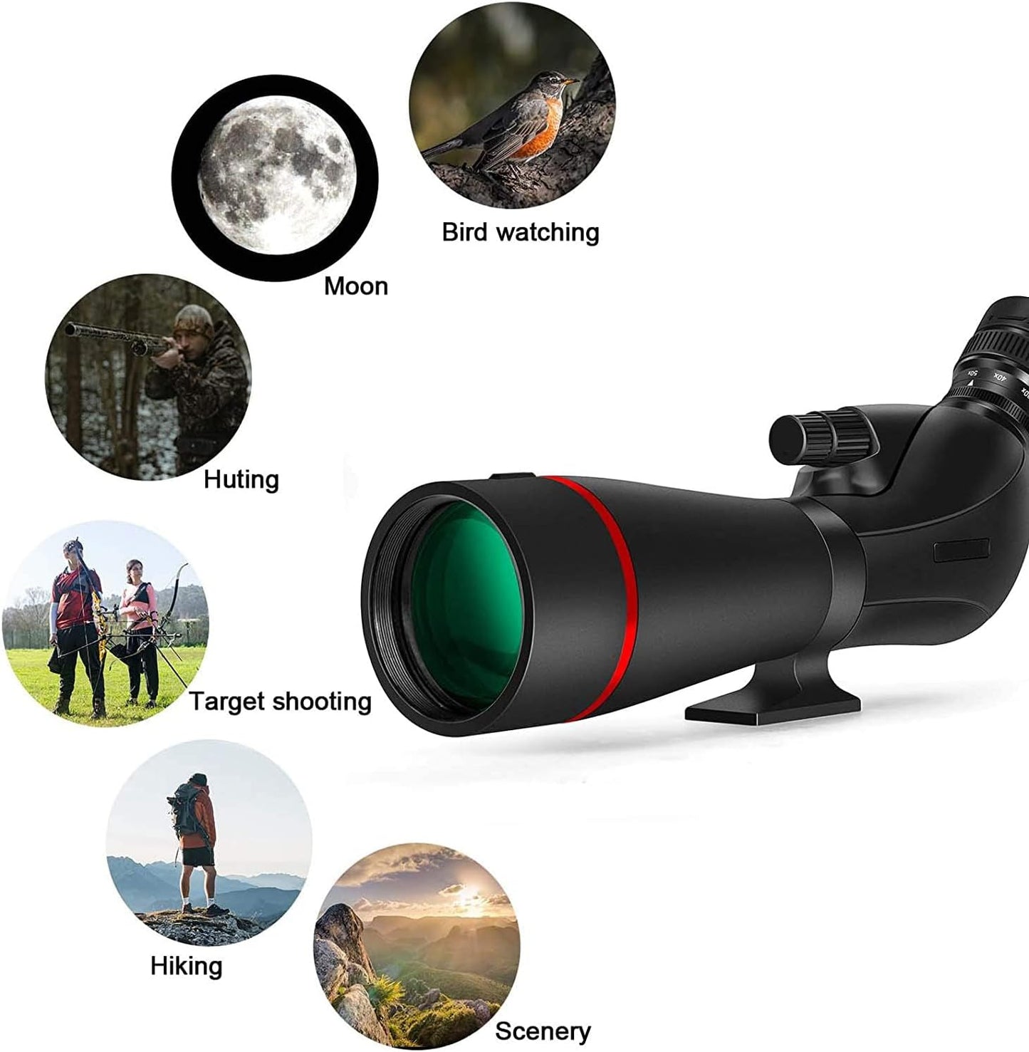 20-60x 80mm ED Spotting Scope for Adults with Smartphone Adapter, Extra-Low Dispersion Spotter Scopes Perfect for Bird Watching Wildlife（Black）