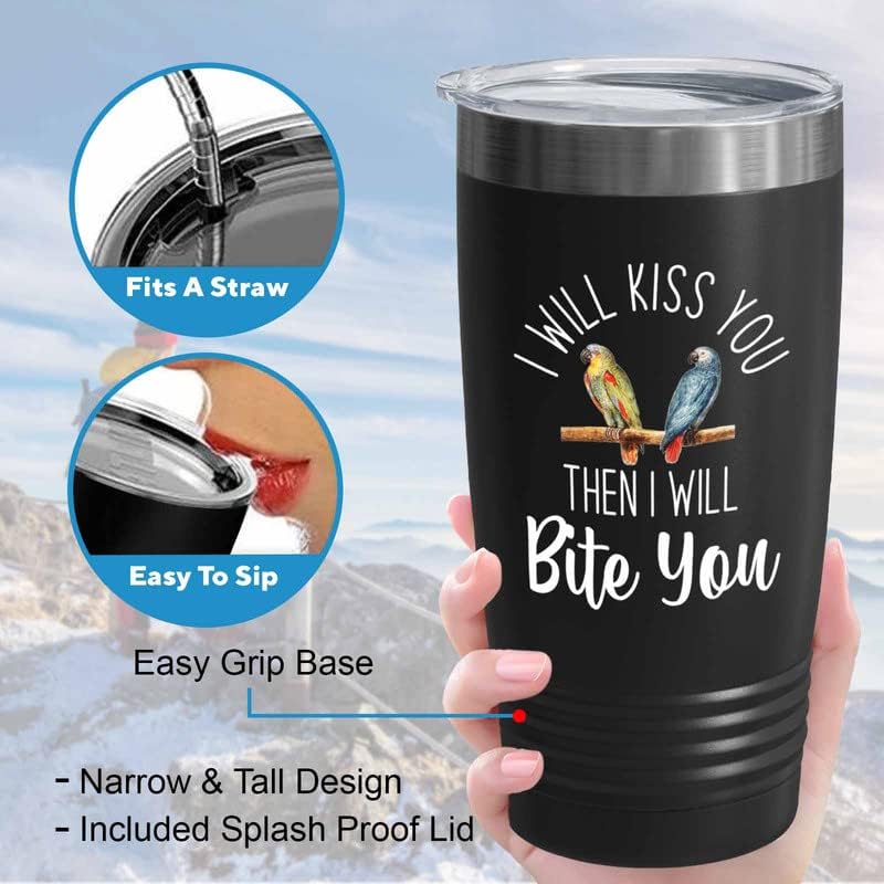 Bird Lover Black Edition Viking Tumbler 20oz - Kiss Then bite You - Hummingbird Nest Cage Parrot Dad Gardening Outdoor Birdwatcher Feeder