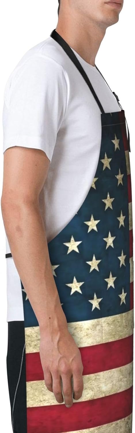 American flag print Waterproof apron with pocket adjustable cooking apron for adult kitchen bibs to bake