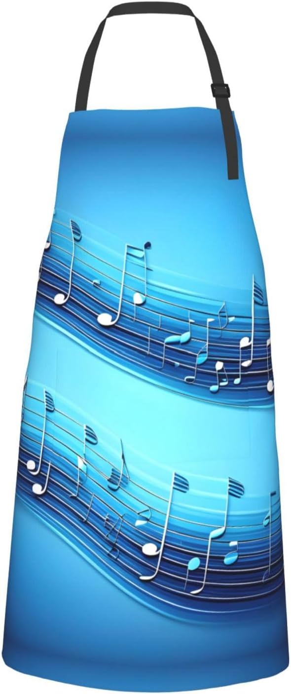Sky blue musical notes Print Laundry apron 28x33 In Waterproof Kitchen Apron with Pockets for Cooking Baking