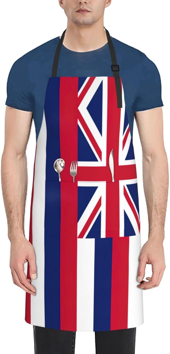 Hawaii Flag Print Laundry apron 28x33 In Waterproof Kitchen Apron with Pockets for Cooking Baking