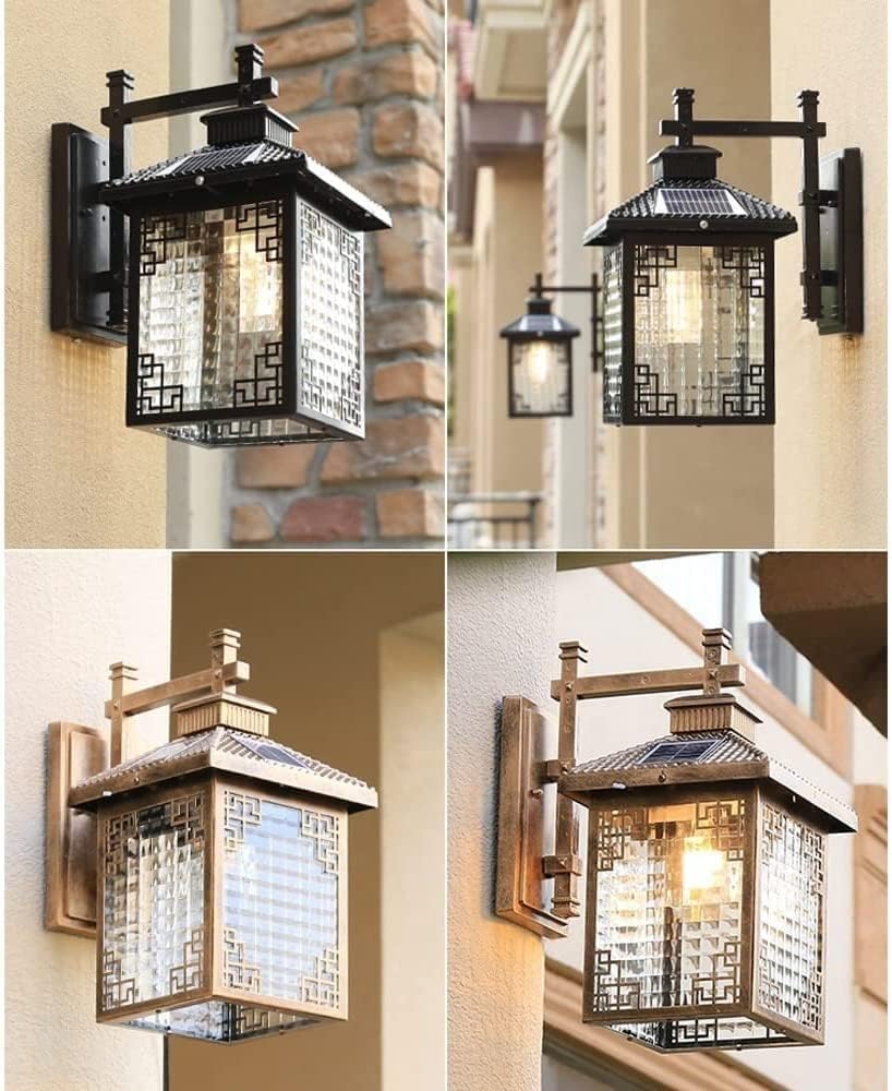 Wall Light Waterproof Solar Mount Lighting Aluminum Outdoor Sconce Sun Powered Lamp Fixtures for Garden Villa Garage Decor Gold Chandelier Ceiling(Gold)
