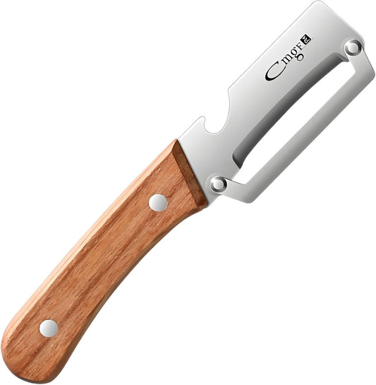Premium Vegetable Peeler with Wooden Handle and Bottle Opener Stainles