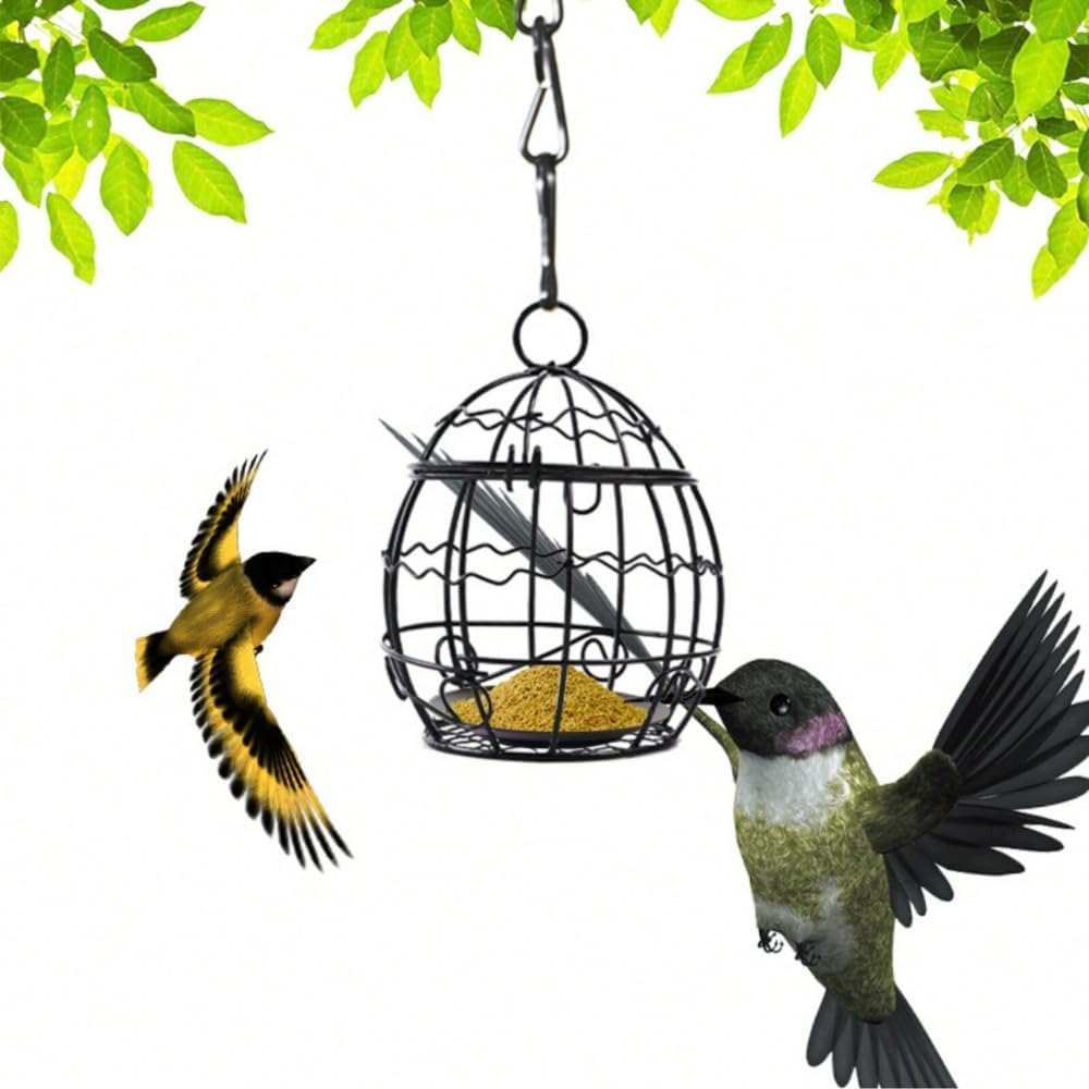 Bird Feeder, Suet Ball Feeders for Outside Hanging, Metal Hanging Bird Feeder with Hooks, Fat Ball Bird Feeder Suet Feeder for Wild Birds Outdoor Garden (Black,4 pcs)