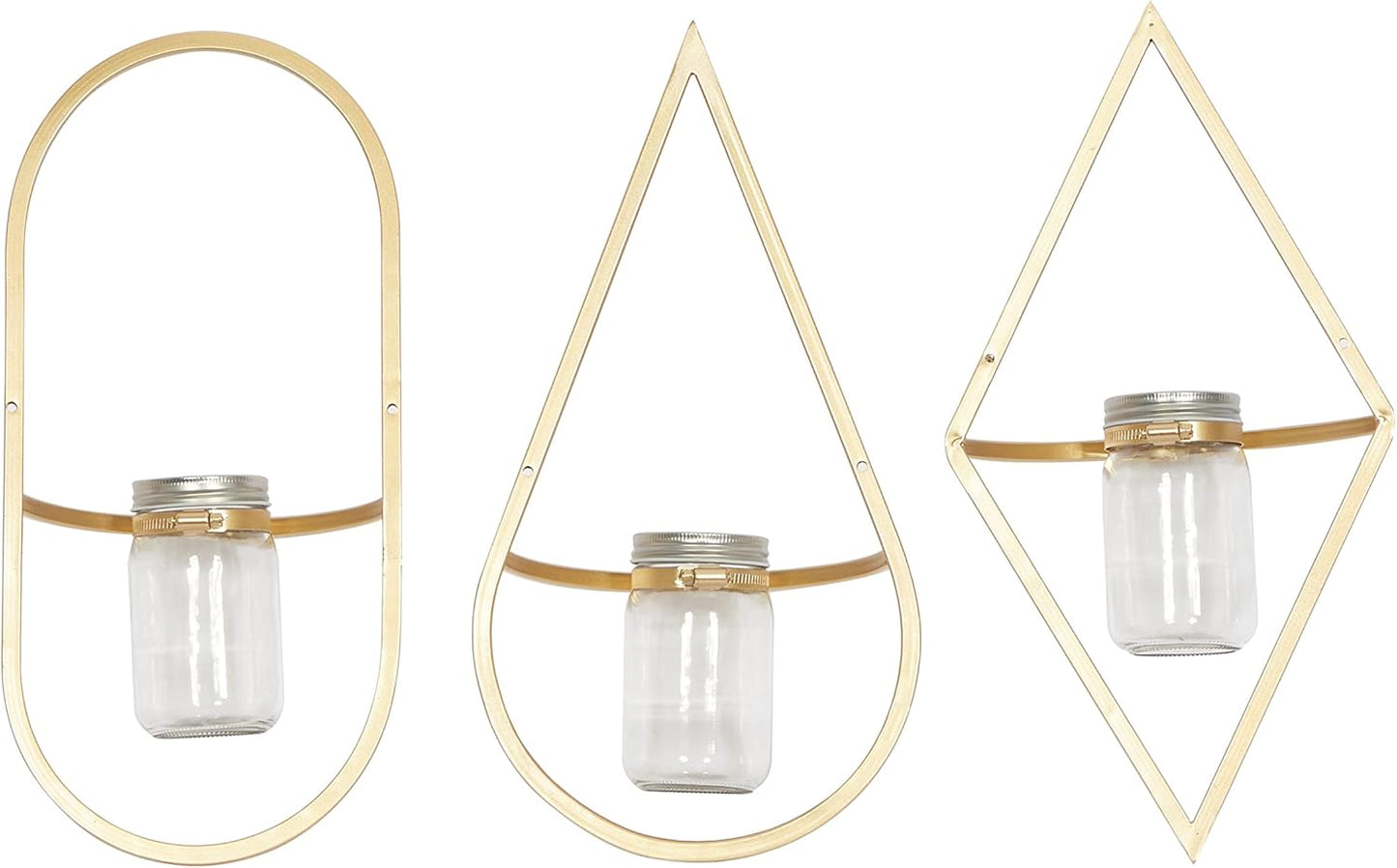 CosmoLiving by Cosmopolitan Metal Geometric Wall Planter Hanging Planter with Glass Holder, Set of 3 Plant Hanger 8"W, 17"H, Gold