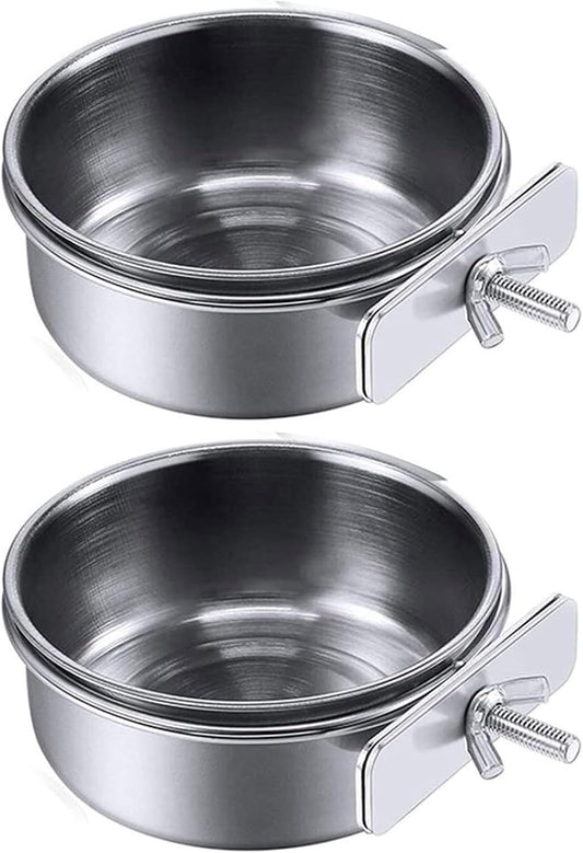 2PCS Bird Feeding Dish Cup Parrot Food Bowl Clamp Holder Cage for Parakeets AfricanGreyConures Cockatiels Lovebirds Bird Feeding Dish Parrot Removable Stainless Steel Bowl Clamp Holder Birds