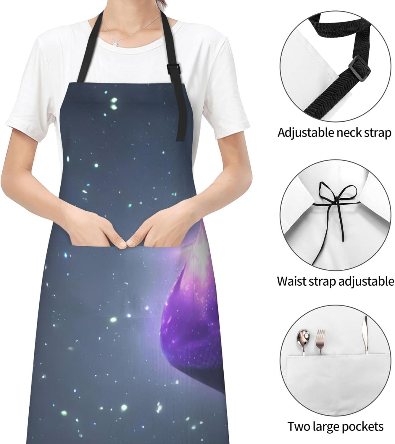 Galaxy Starry Space Purple Starry Print 28 x 33in Waterproof Apron wit