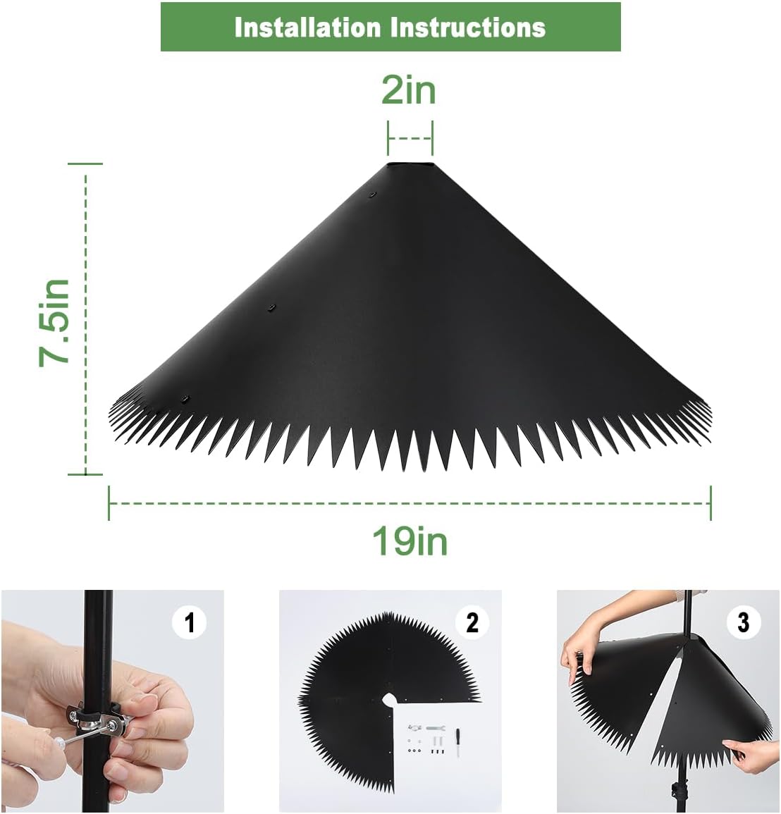 Squirrel Baffle for Bird Feeder Pole, 19" Black Pricked Edge 2025 Outdoor Pole Mount Bird Food Guard Squirrel Stopper for Shepherd Hook, 1 Pack