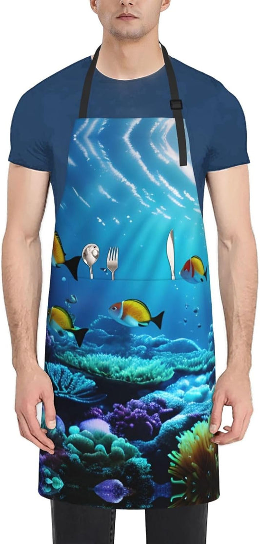 Tranquil Underwater Scenery Print Laundry apron 28x33 In Waterproof Ki