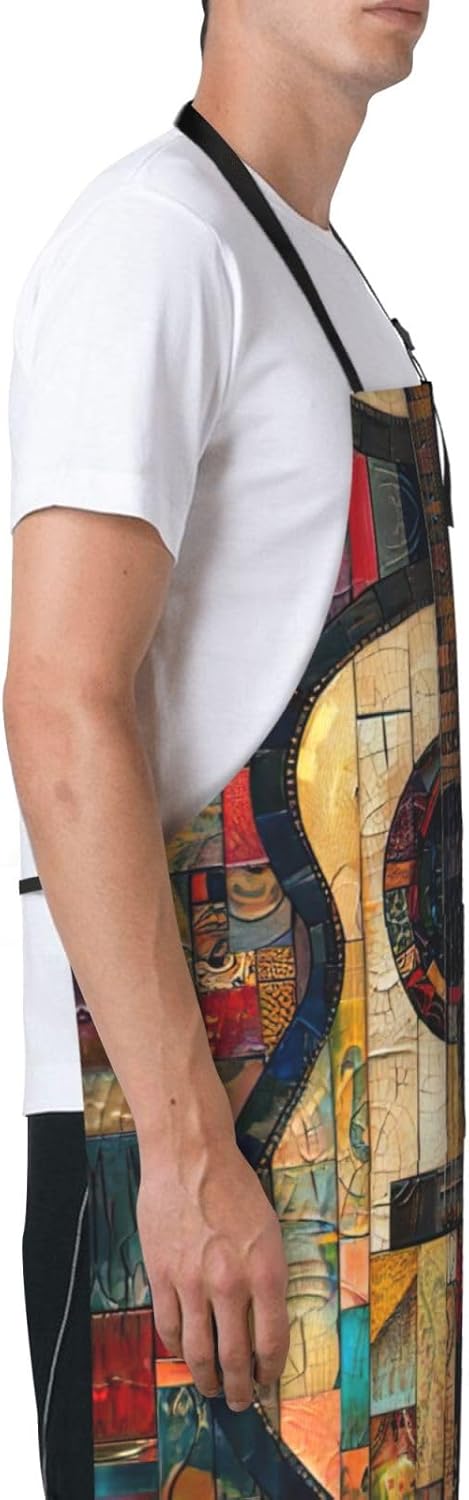 Art Guitar Pattern print Waterproof chef's apron with pocket apron for kitchen cooking baking barbecue and gardening