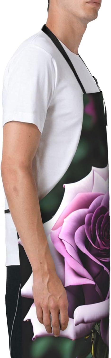 Black Blackgound Rose print Waterproof chef's apron with pocket apron for kitchen cooking baking barbecue and gardening