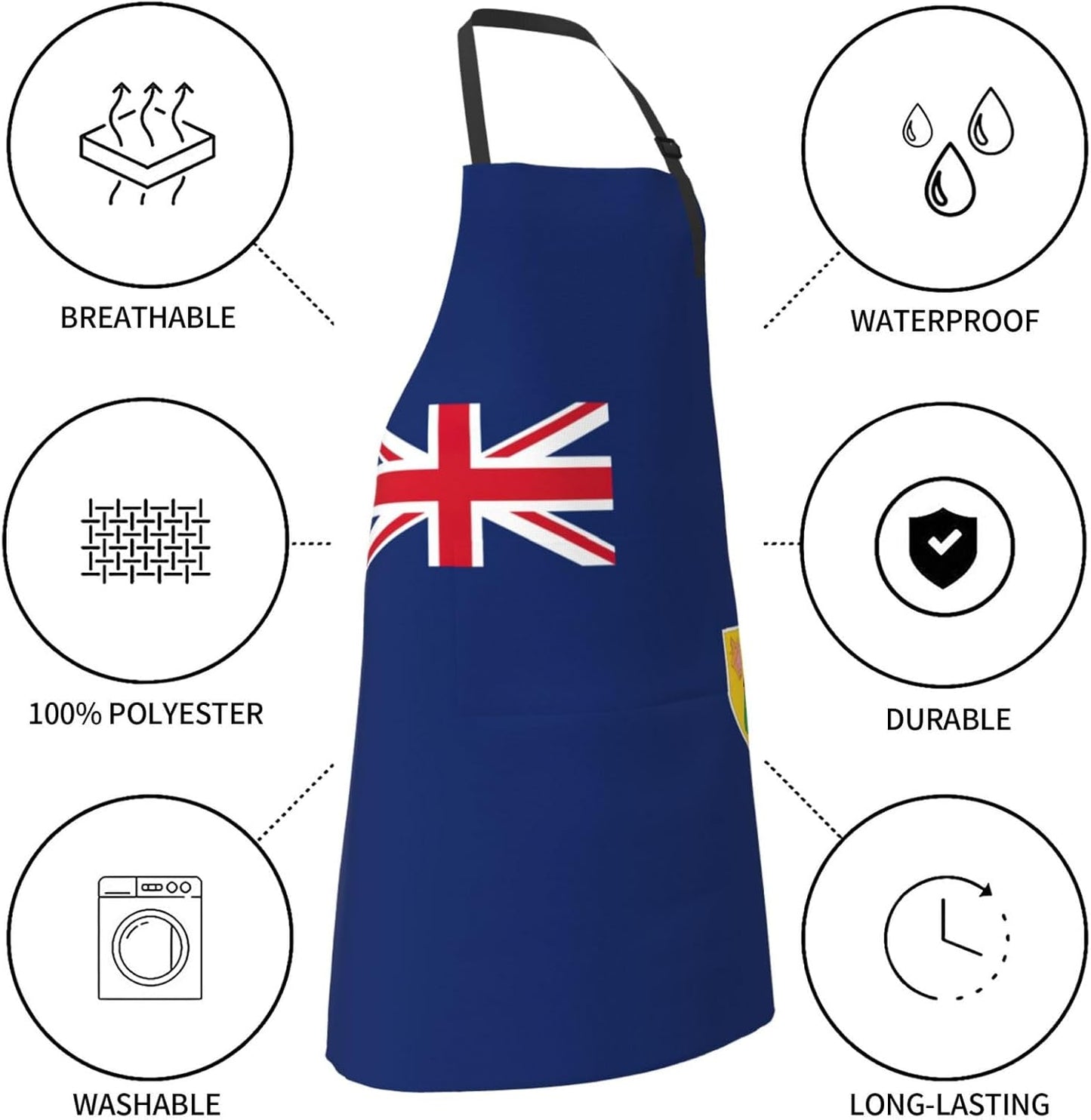Flag of the Turks and Caicos Islands print Waterproof chef's apron with pocket apron for kitchen cooking baking barbecue and gardening