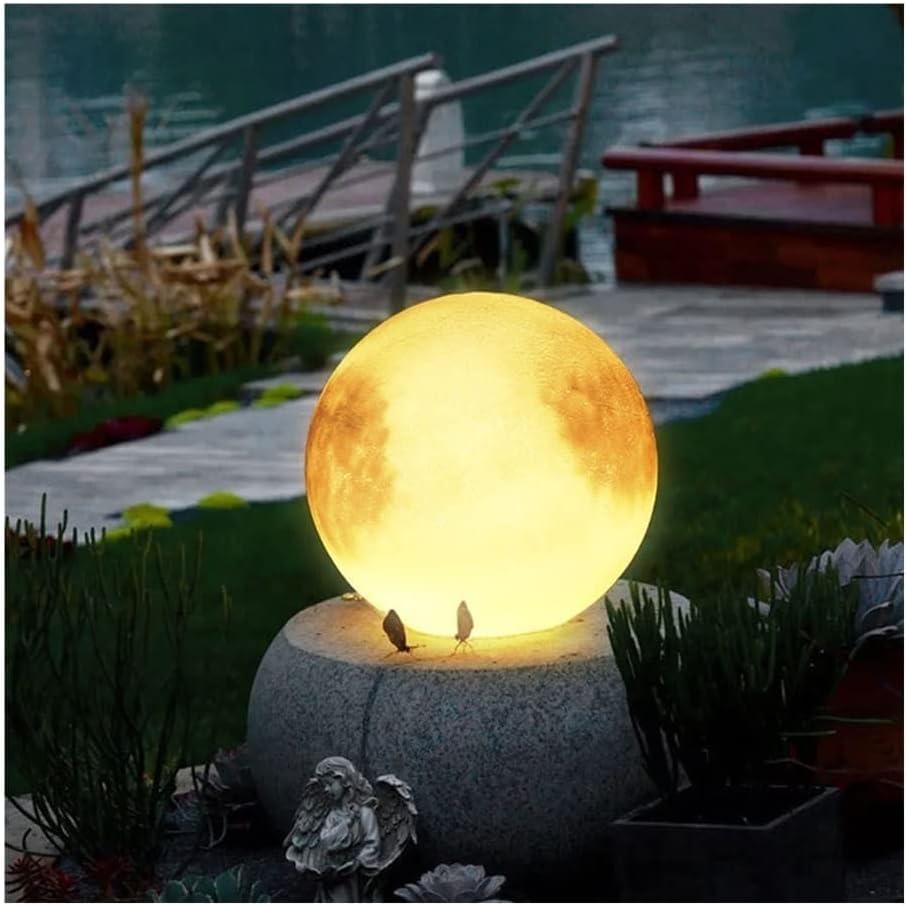 Outdoor Wall Lights LED Moon Floor Lamp, 3D Outdoor Waterproof Moon Decorative Lamp, Rechargeable Dimmable Garden Light Fixture for Dining Atmosphere Light Waterproof Pillar Lamp(Size:50cm)