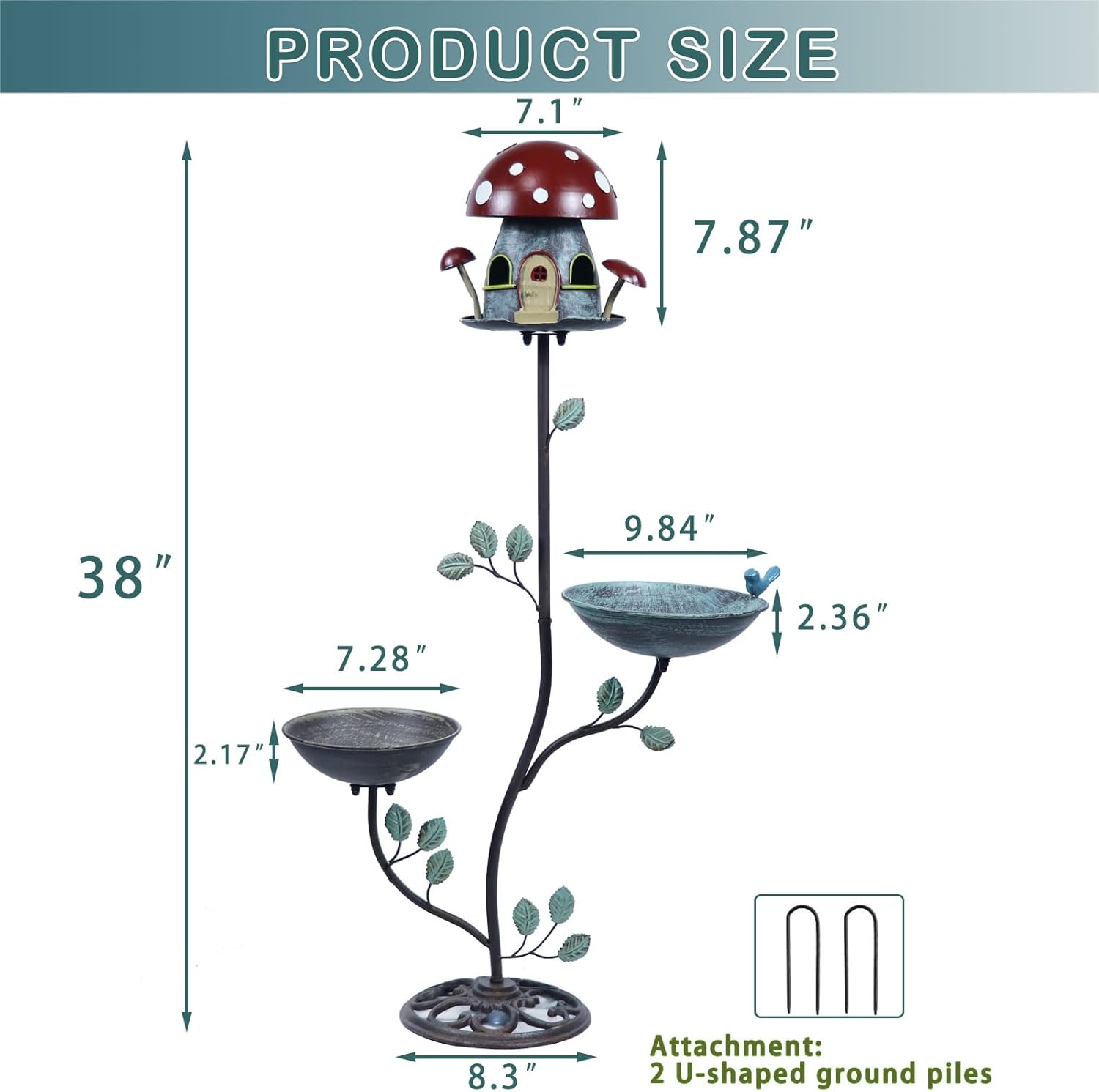 38" H Cast Iron Pedestal Bird Bath, BirdBaths for Outdoors with Metal 