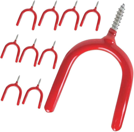 10 Pack Screw-in U Utility Hooks,Red Vinyl Coated Steel Wall Mount Garage Storage Hanger for Shed Yard,Heavy Duty Tool Hangers for Broom,Rake,Mop,Shovel,Garden Tools,Workshop Organizer System Hooks